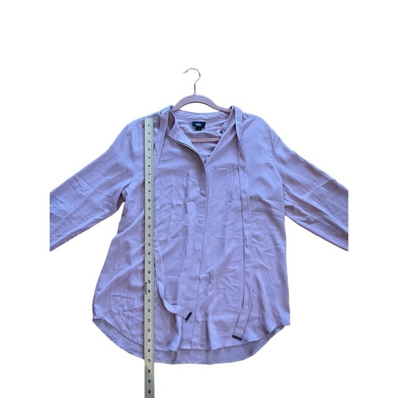 Mossimo Button-Up Top Women's SZ Large Pink Long Sleeve Tie Round Neck Viscose - Picture 3 of 4